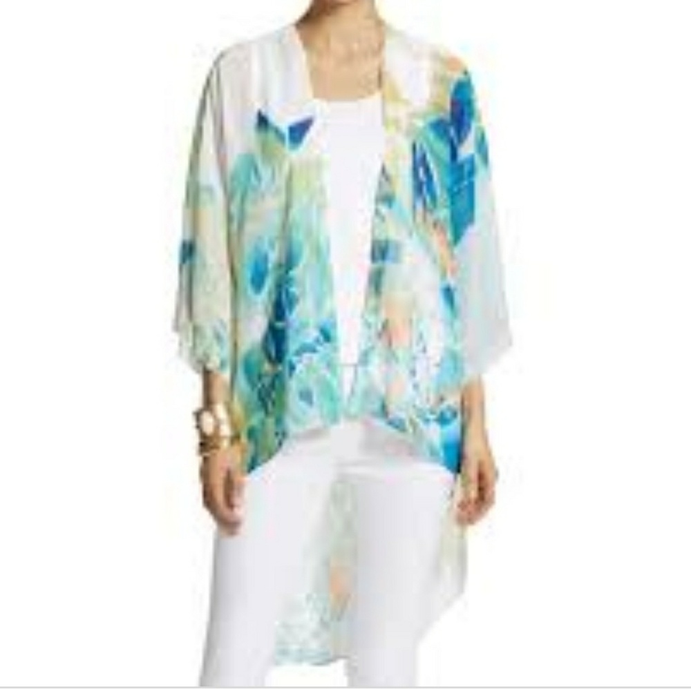 Floral turquoise teal Kimono size S/M